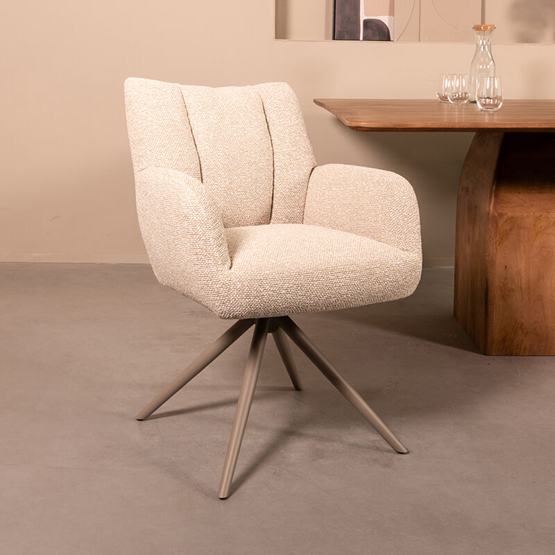 LABEL51 Draaibare Eetkamerstoel 'Padua' Bouclé, kleur Naturel/Taupe