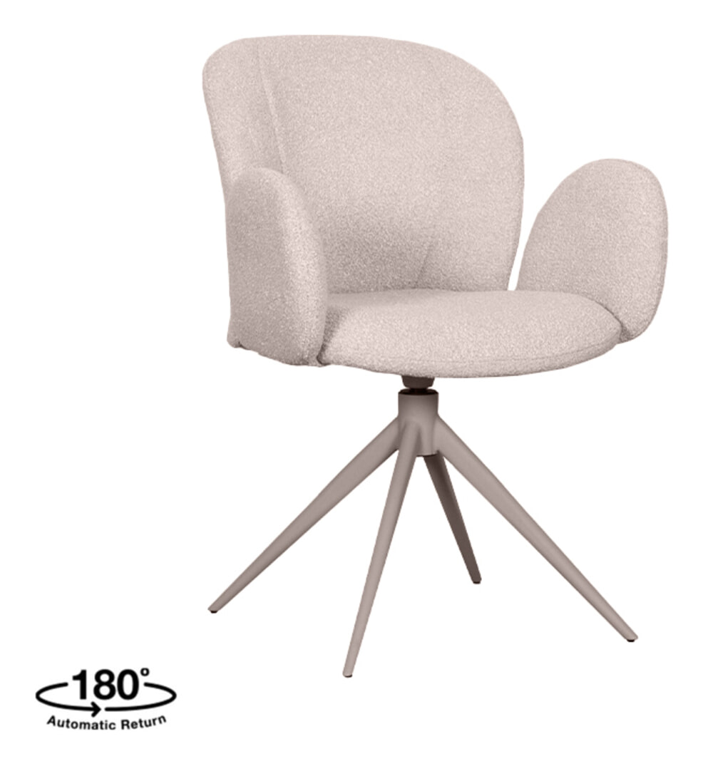 LABEL51 Draaibare Eetkamerstoel 'Kimball' Taupe frame, Bouclé, kleur Naturel