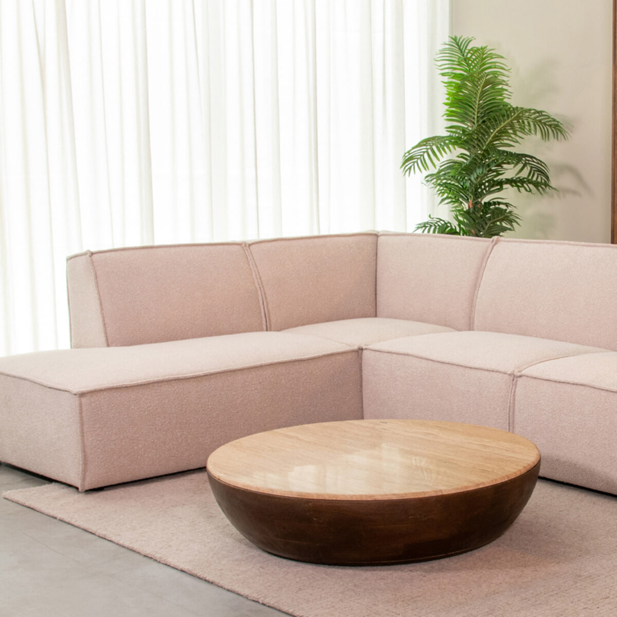 LABEL51 Ronde Salontafel 'Bowl' Travertin en hout, 90cm