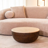 LABEL51 Ronde Salontafel 'Bowl' Travertin en hout, 70cm