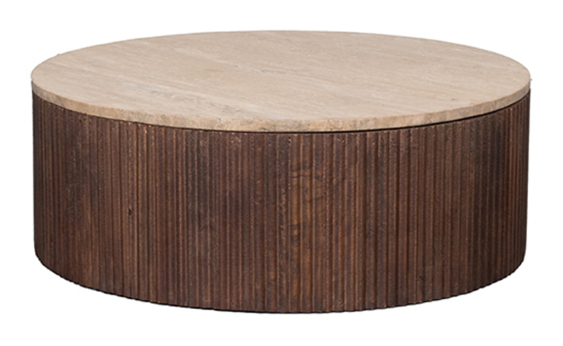 LABEL51 Ronde Salontafel 'Ribble' Travertin en hout, 70cm