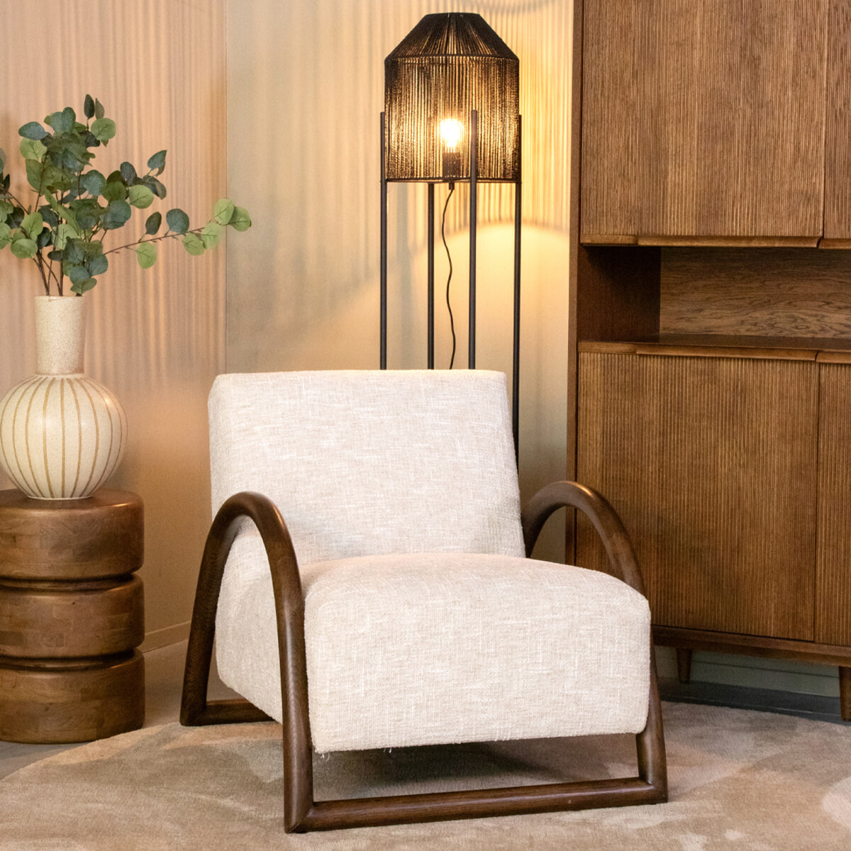 LABEL51 Fauteuil Viggo Bouclé en walnoot - Naturel