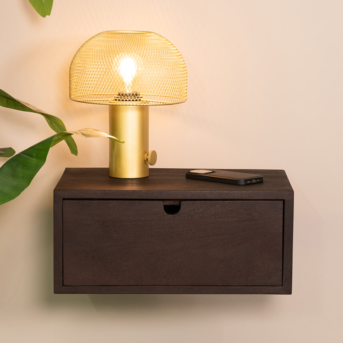 LABEL51 Zwevend Nachtkastje 'Hover' Espresso Mangohout