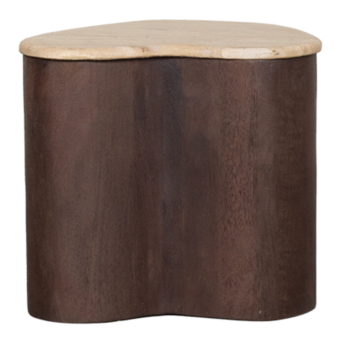 LABEL51 Organische Bijzettafel Davi Travertin en hout, 40 x 30cm - Espresso