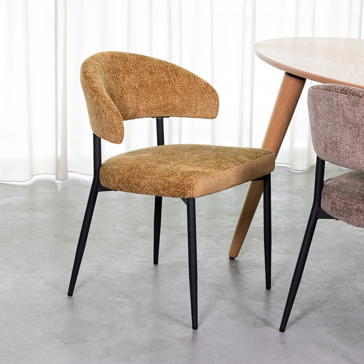 LABEL51 Eetkamerstoel 'Bliss' Elite stof, kleur Mosterd