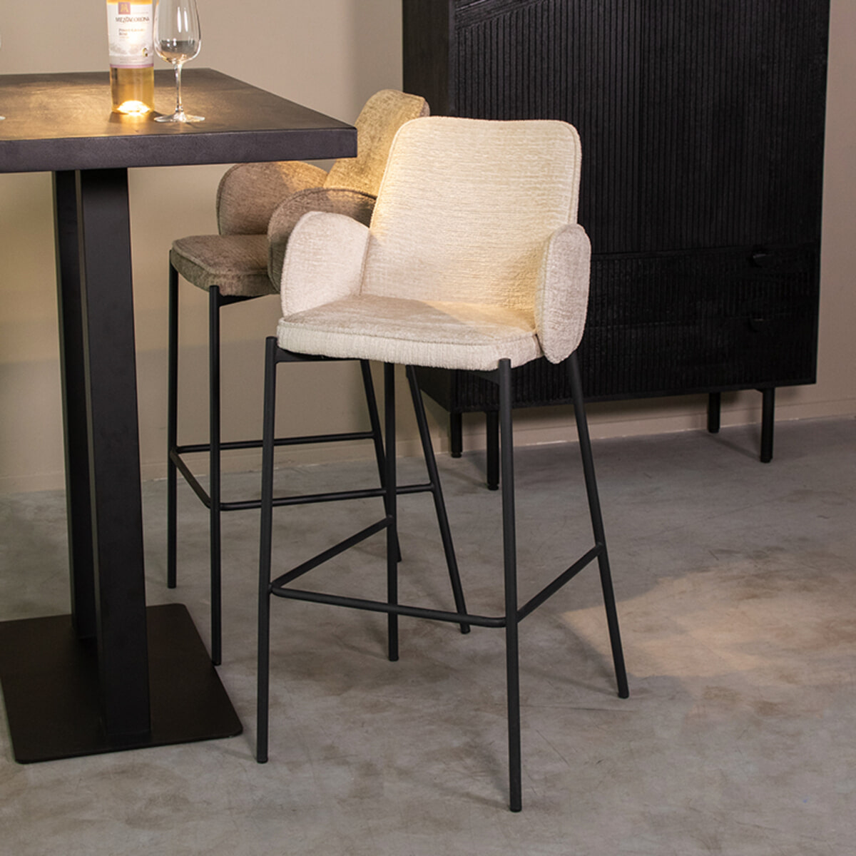 LABEL51 Barkruk Joni Elegance stof - Crème (zithoogte 78cm)
