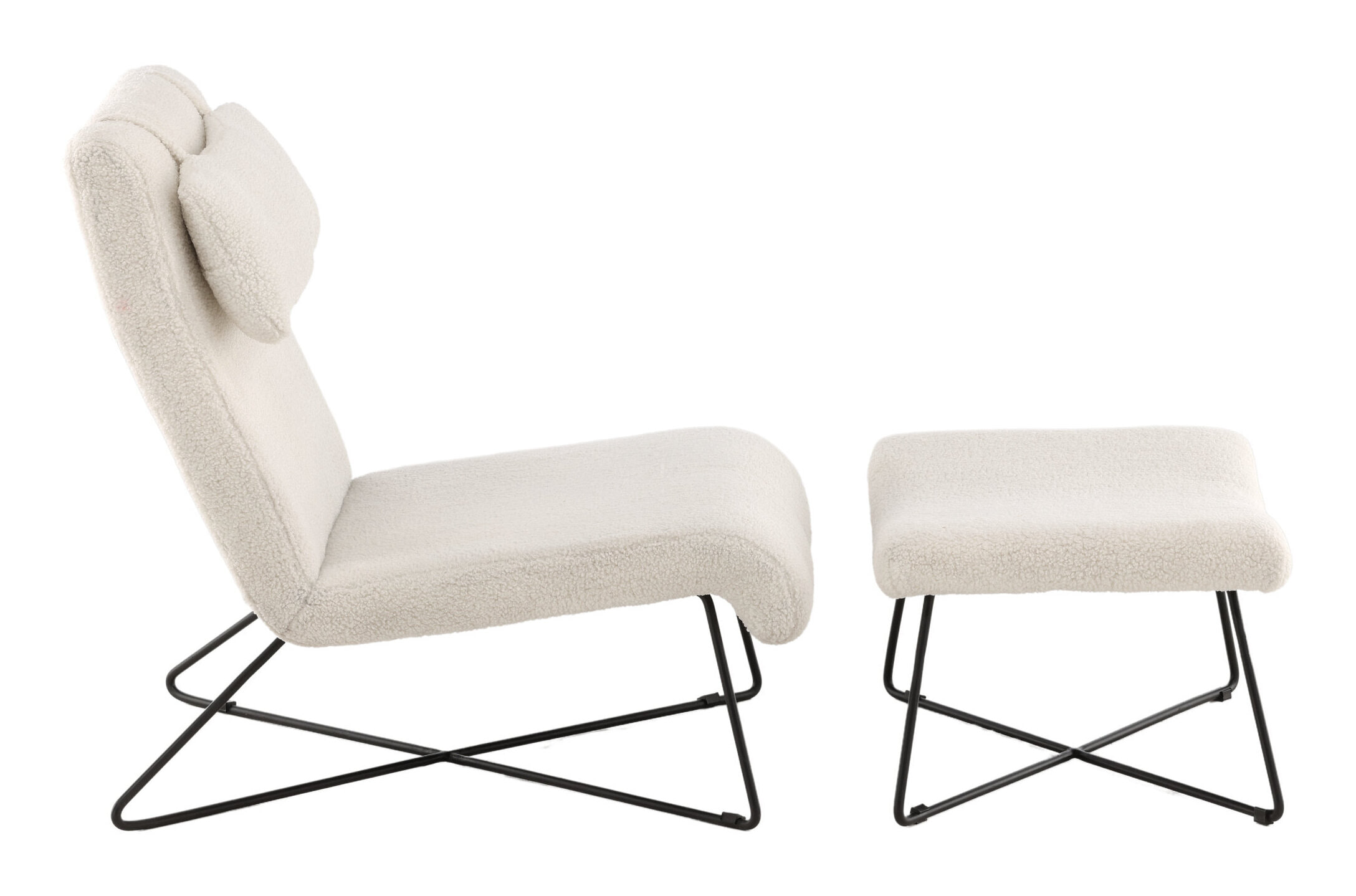 Nohr Fauteuil 'Mikail' Met voetenbank, Bouclé, kleur wit