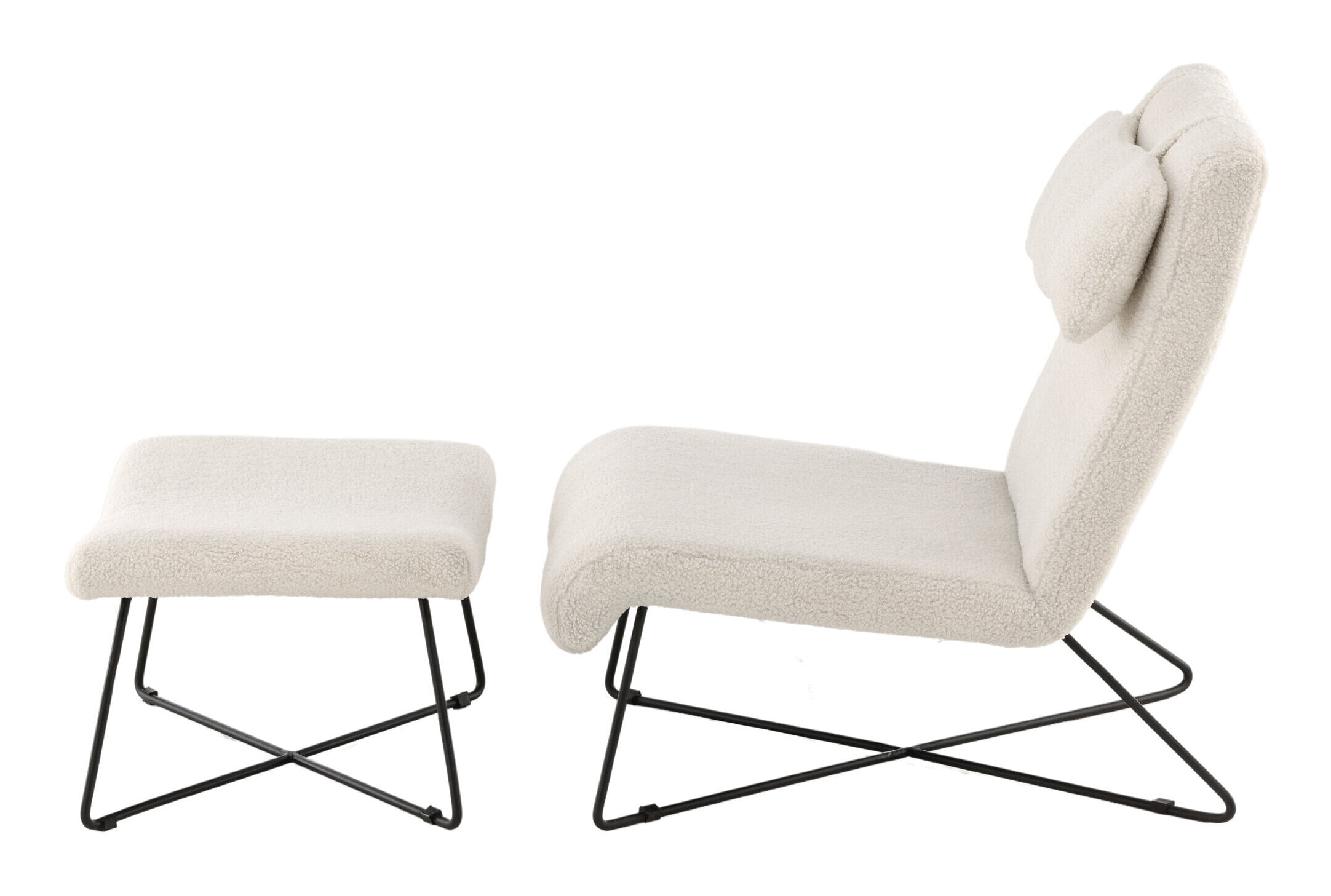 Nohr Fauteuil 'Mikail' Met voetenbank, Bouclé, kleur wit