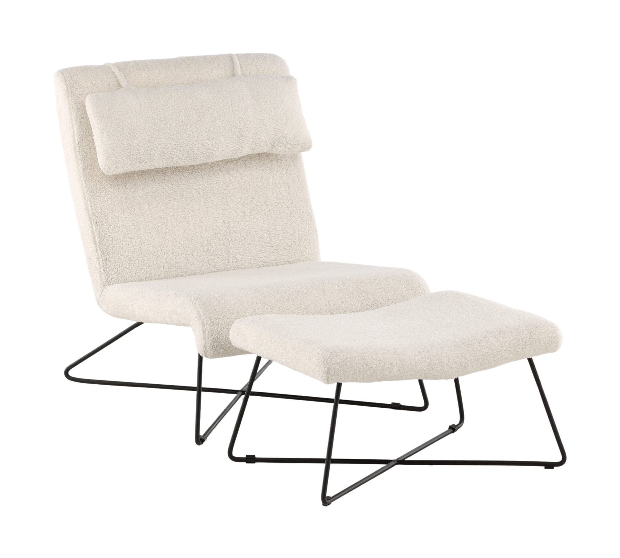 Nohr Fauteuil 'Mikail' Met voetenbank, Bouclé, kleur wit