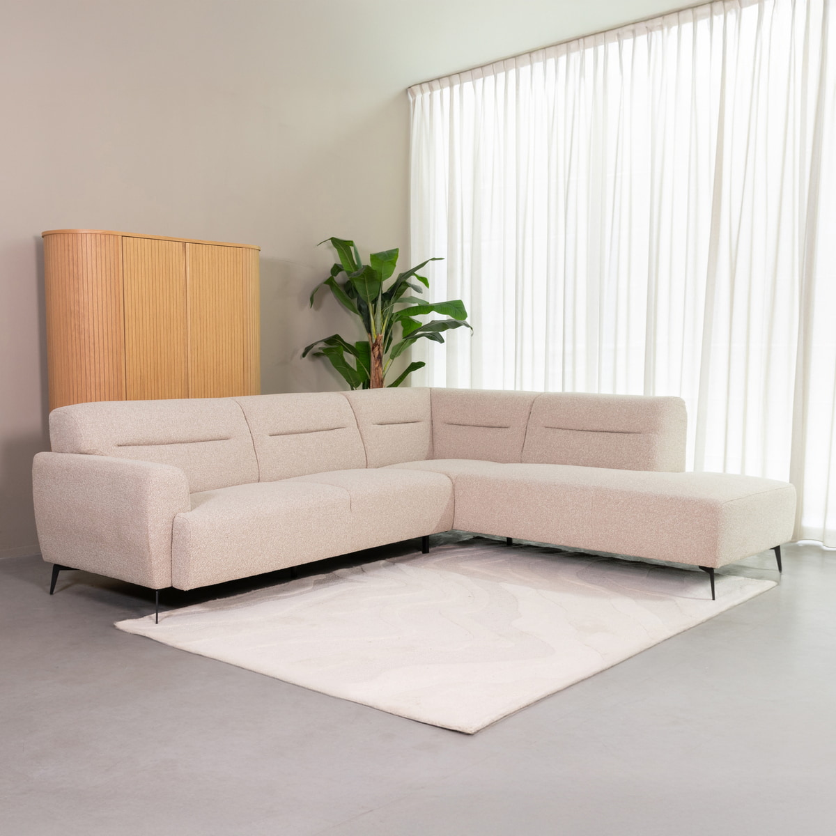 LABEL51 Hoekbank 'Bolzano' Rechts, Bouclé, kleur Naturel
