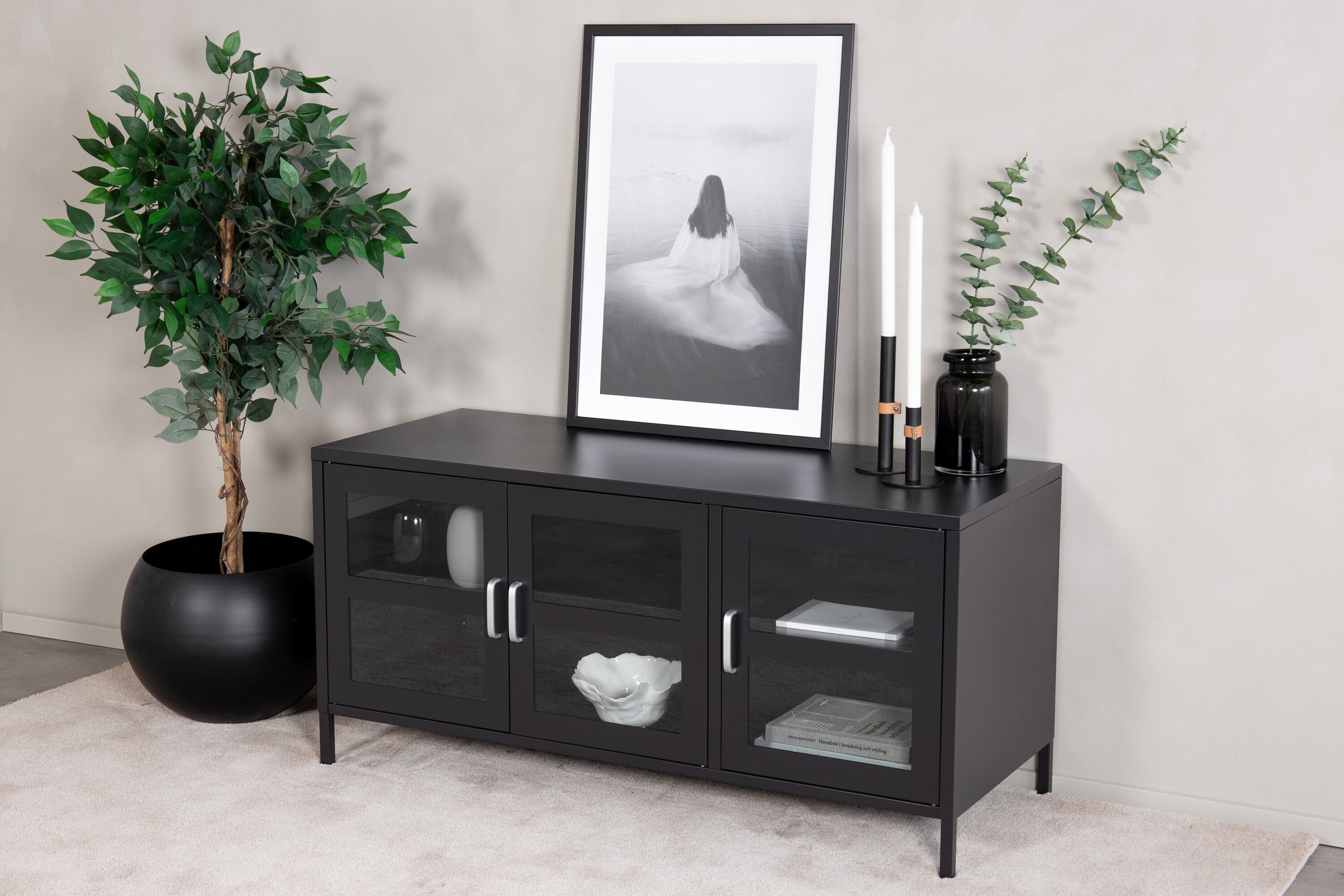 Nohr TV-meubel 'Cerita' 120cm, Metaal en glas, kleur Zwart