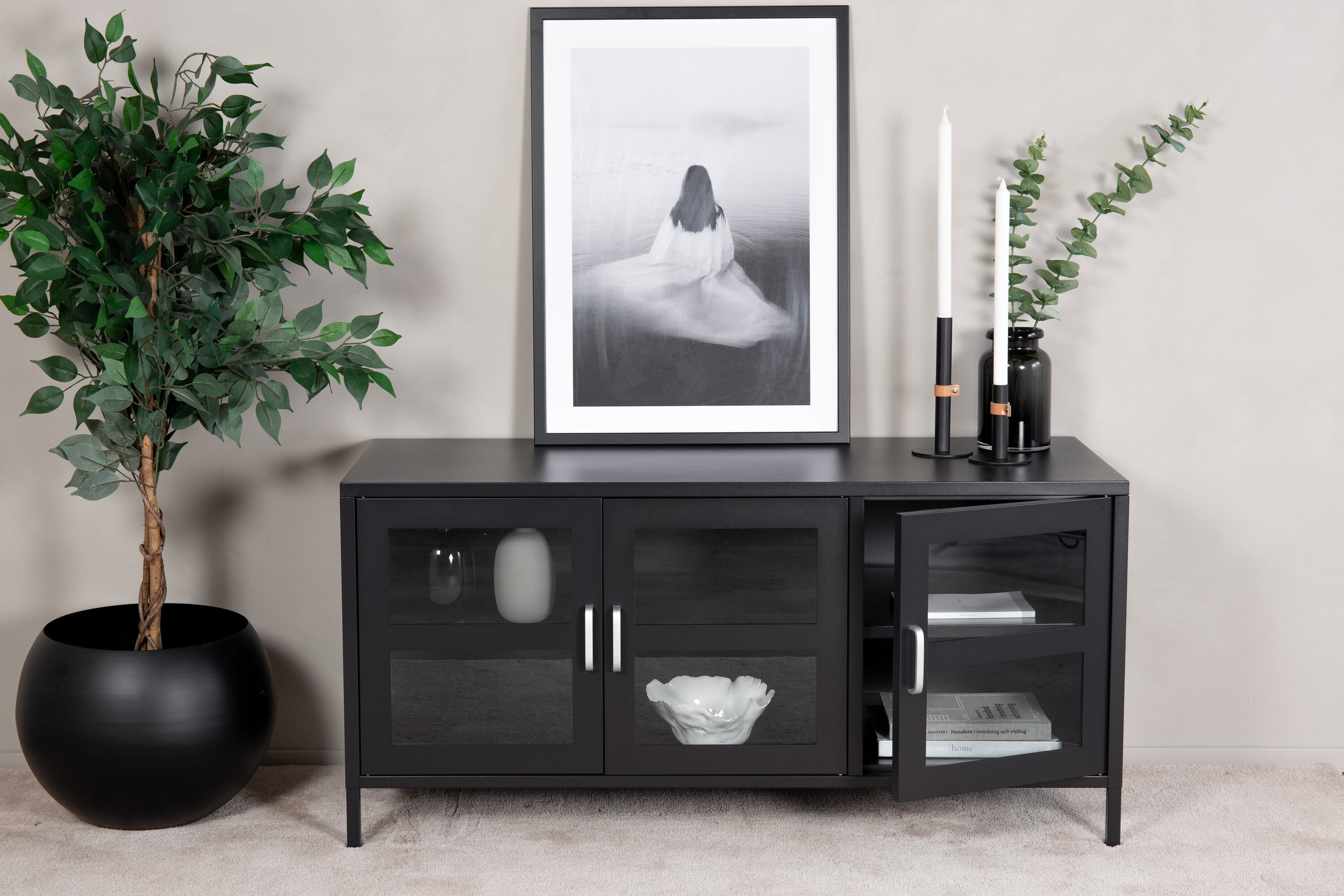 Nohr TV-meubel 'Cerita' 120cm, Metaal en glas, kleur Zwart