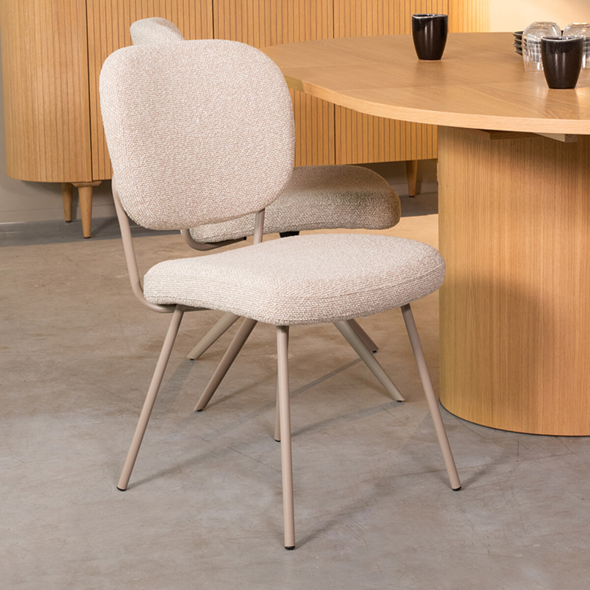 LABEL51 Eetkamerstoel 'Singapore' Bouclé, kleur Naturel/Taupe