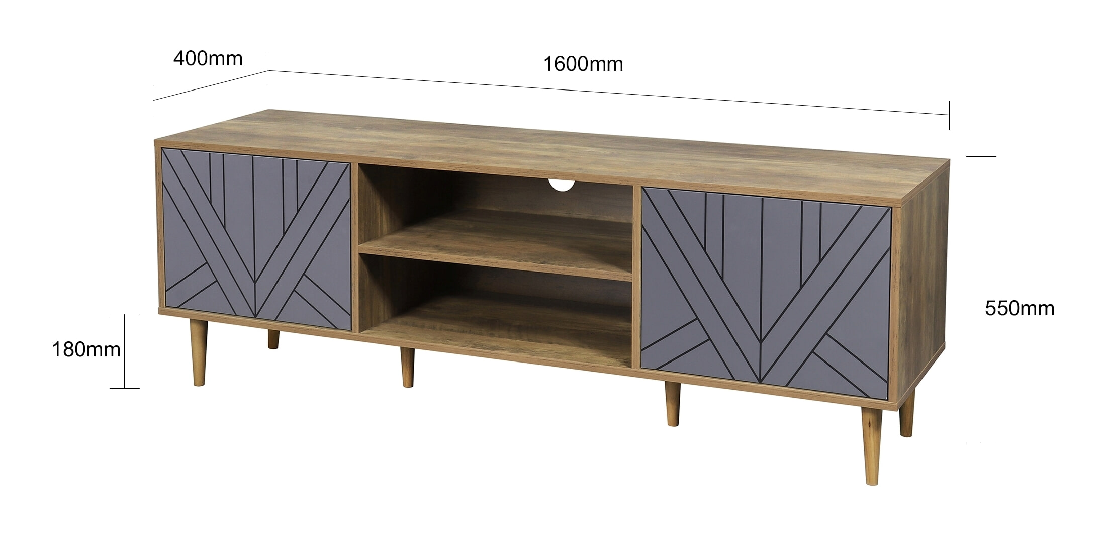 Artistiq TV-meubel 'Beckham' 160cm, kleur Grijs / Naturel