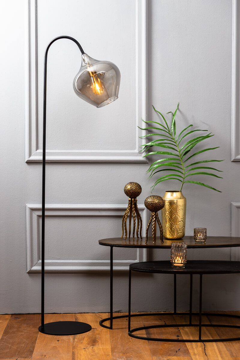 Light & Living Vloerlamp 'Rakel' 160cm, kleur Mat Zwart / Smoke