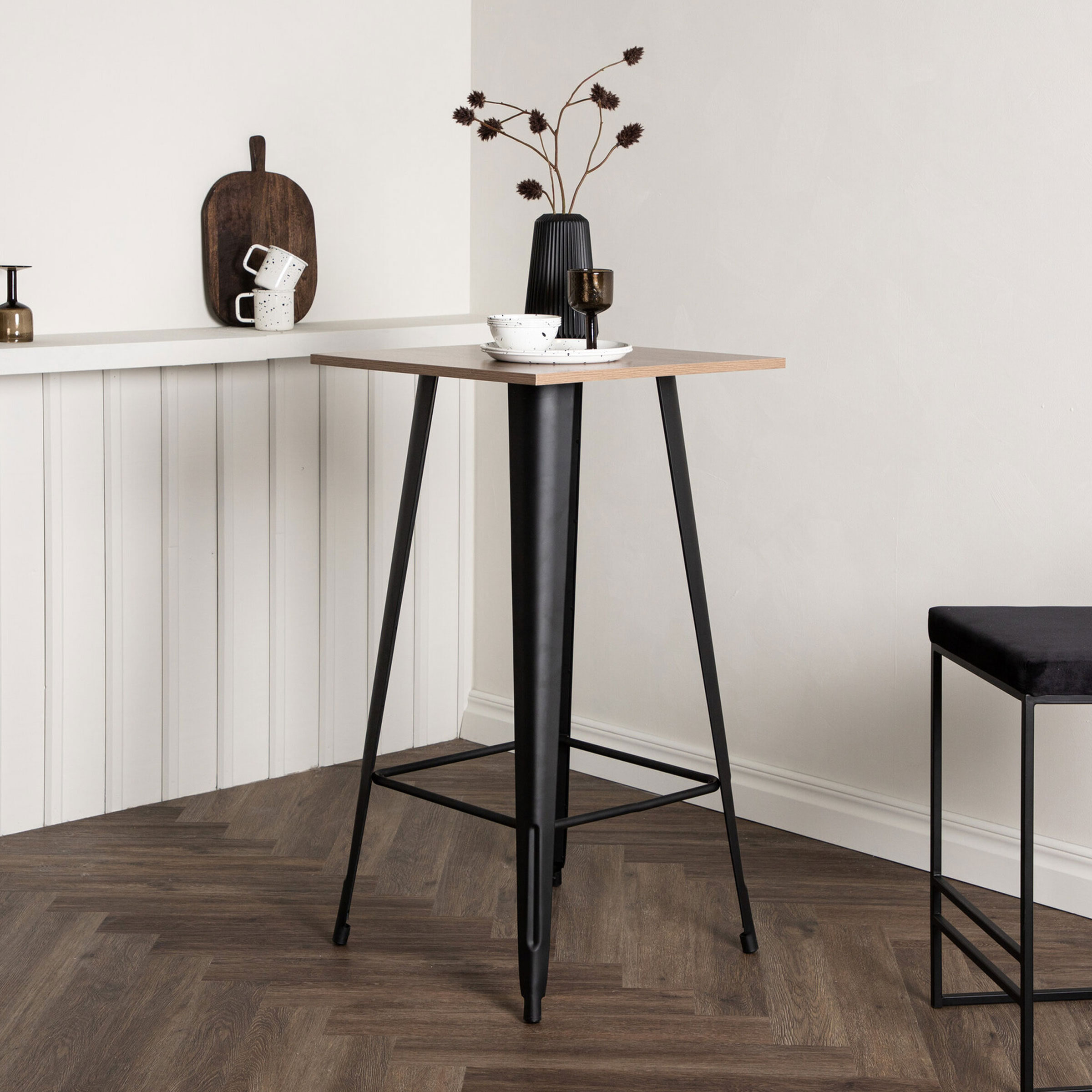 Nohr Vierkante Bartafel 'Jerae' 60 x 60cm, kleur Walnoot/Zwart