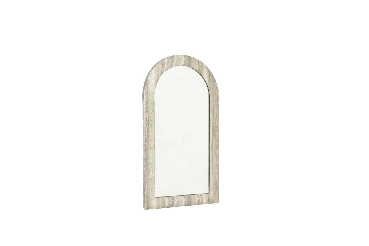 Richmond Interiors Richmond Gebogen Spiegel Calvo Marmer en travertinlook, 100 x 55cm - Grijs
