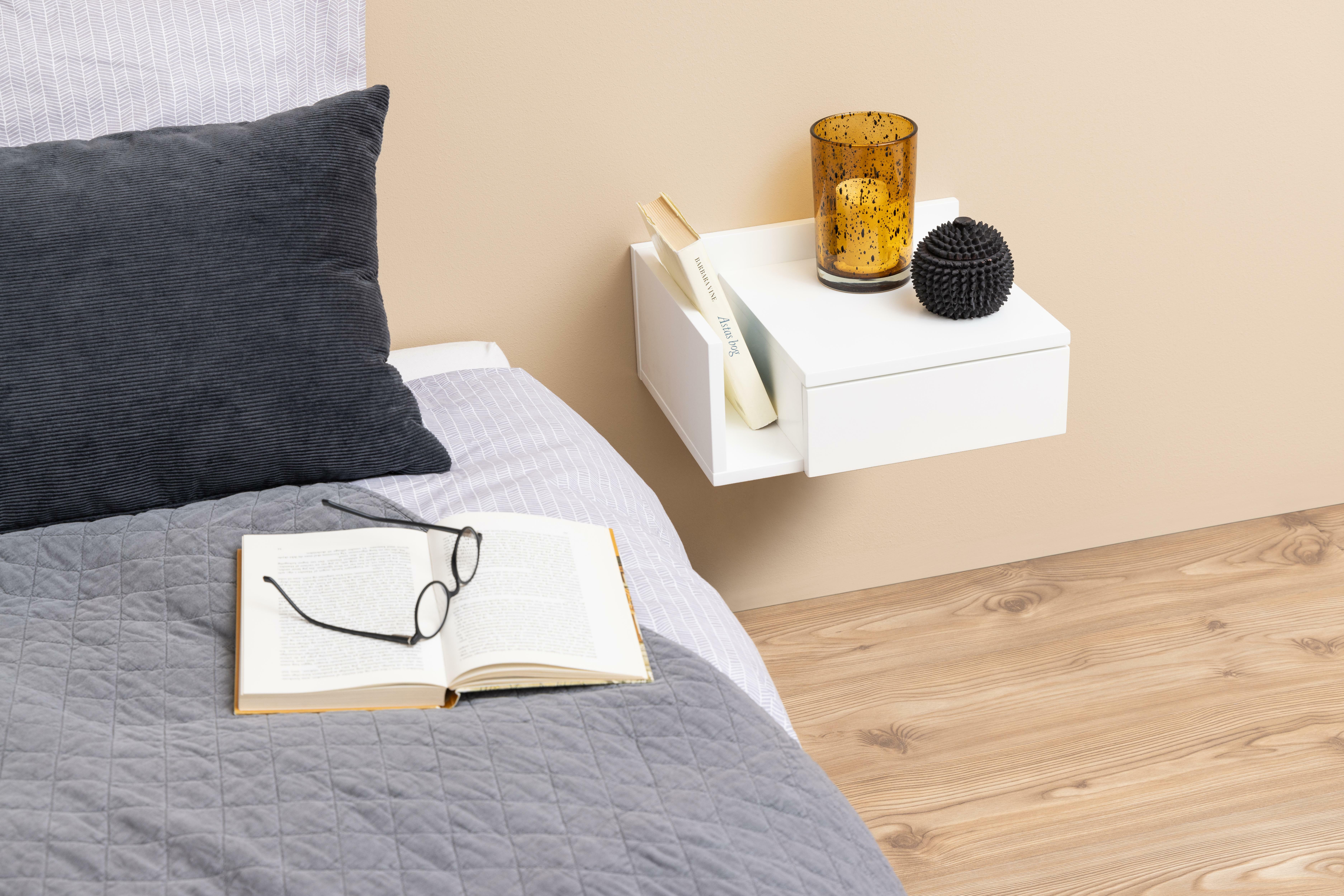 Bendt Zwevend Nachtkastje 'Cecilie' met vakje, kleur Wit