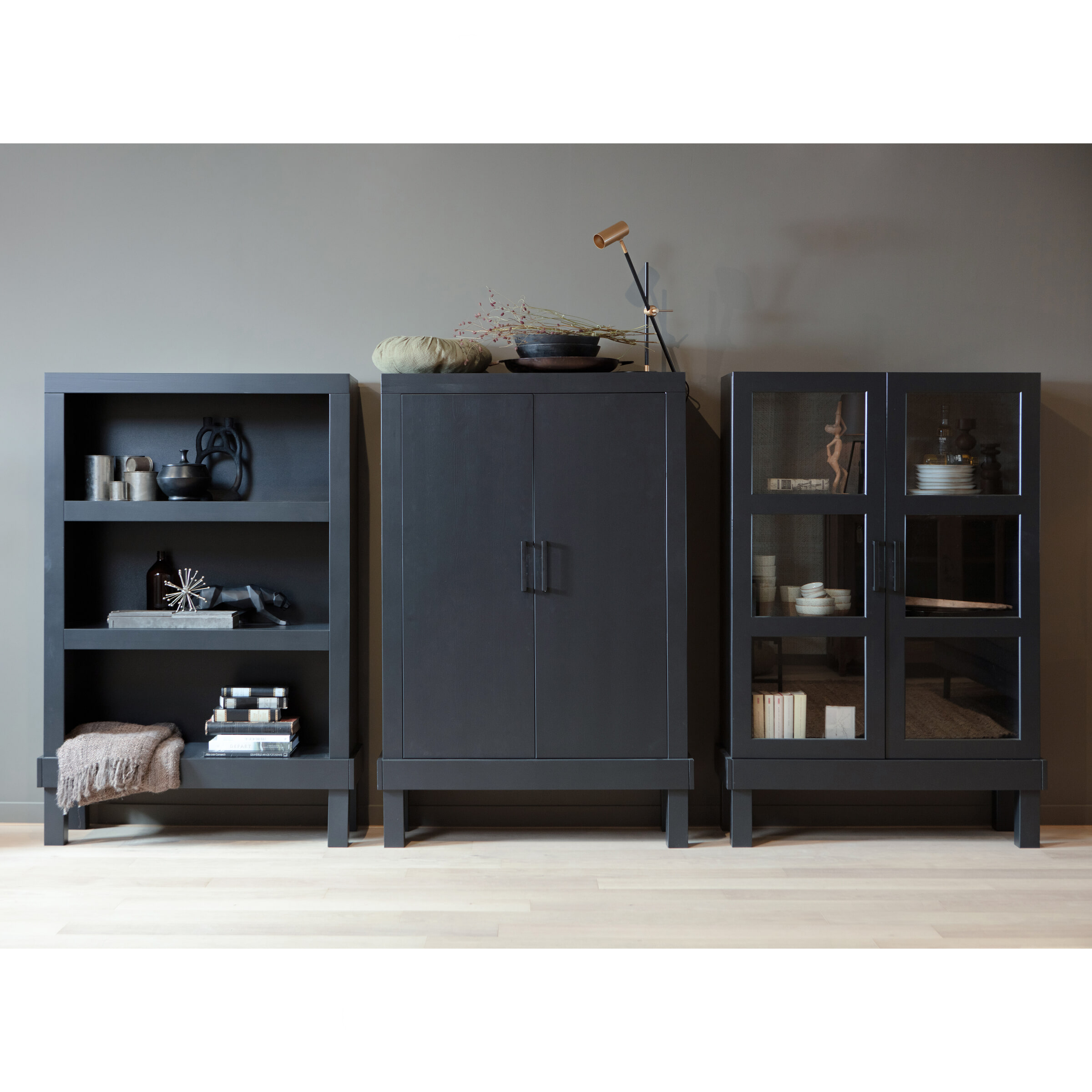 WOOOD Wandkast 'Bonk' Grenen, 160 x 107cm, kleur Mat zwart