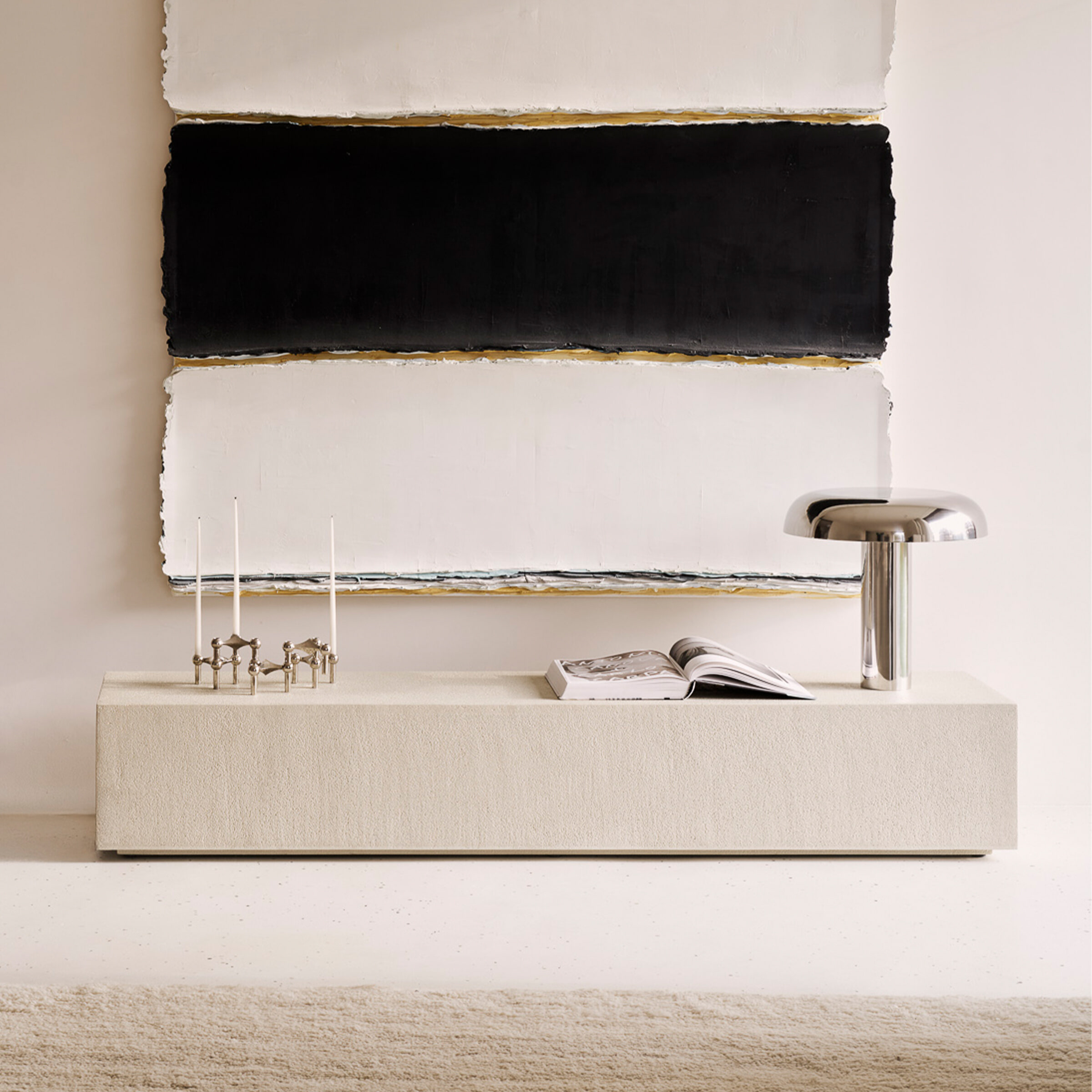 Ethnicraft Vloerplank/Salontafel 'Elements' Microcement, 180cm, kleur Off White