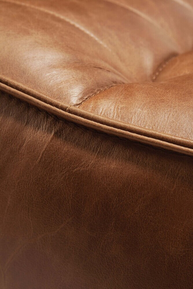 Ethnicraft Hocker 'N701' Leder, 70 x 70cm, kleur Old Saddle
