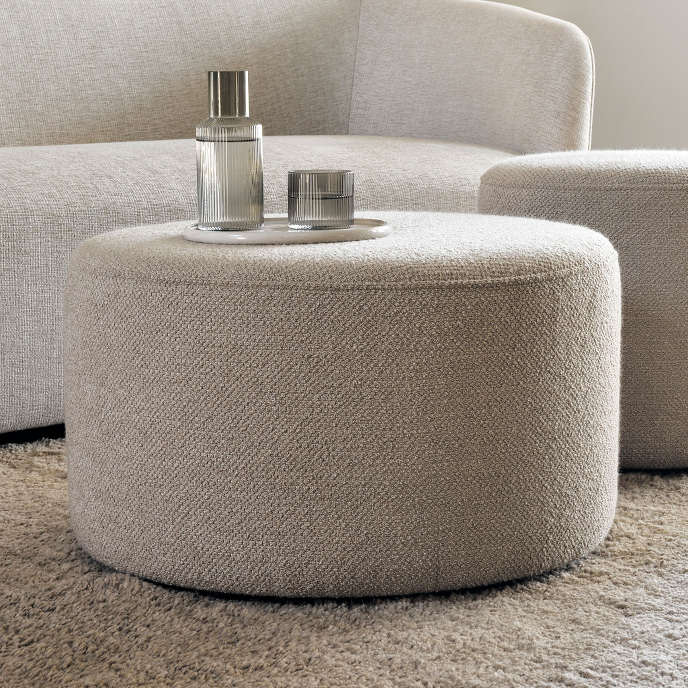 Ethnicraft Poef 'Barrow' Structuurstof, 60cm