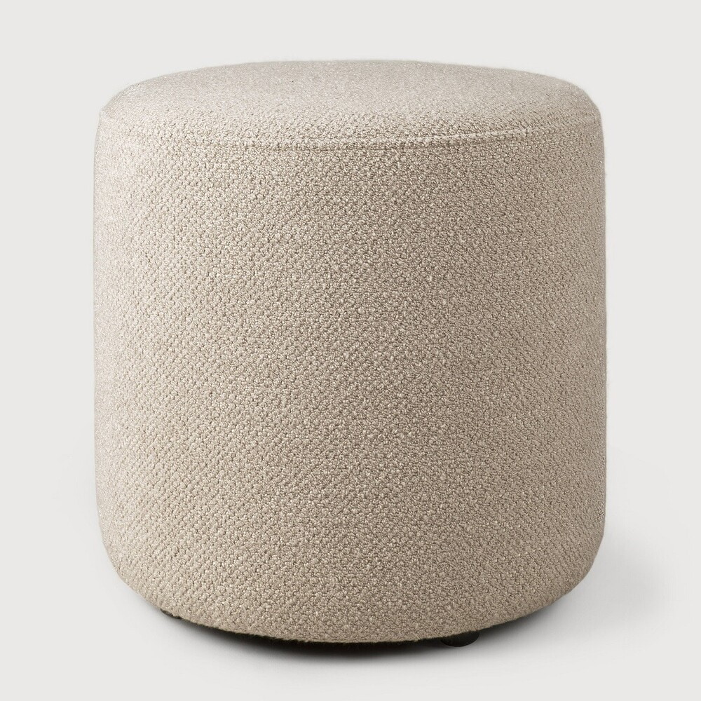Ethnicraft Poef 'Barrow' 40cm, Structuurstof, kleur Off White