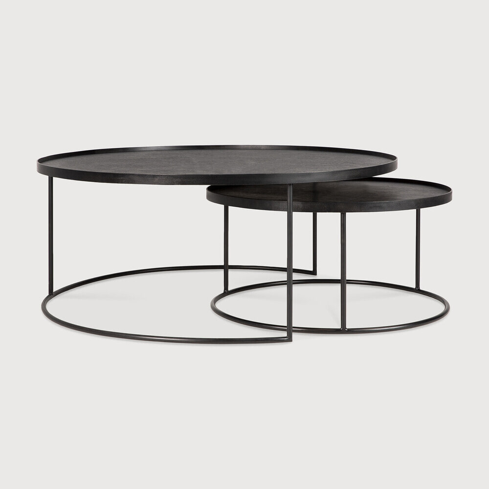 Ethnicraft Ronde Salontafel 'Tray' Gelakt Hout, Set van 2 stuks, Groot/extra groot