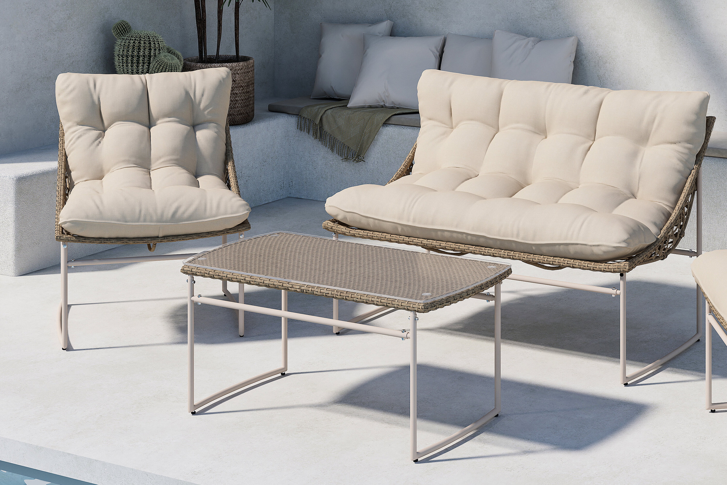 Nohr Loungeset 'Ingo' Met bank, 2 loungestoelen en tafel, kleur Beige