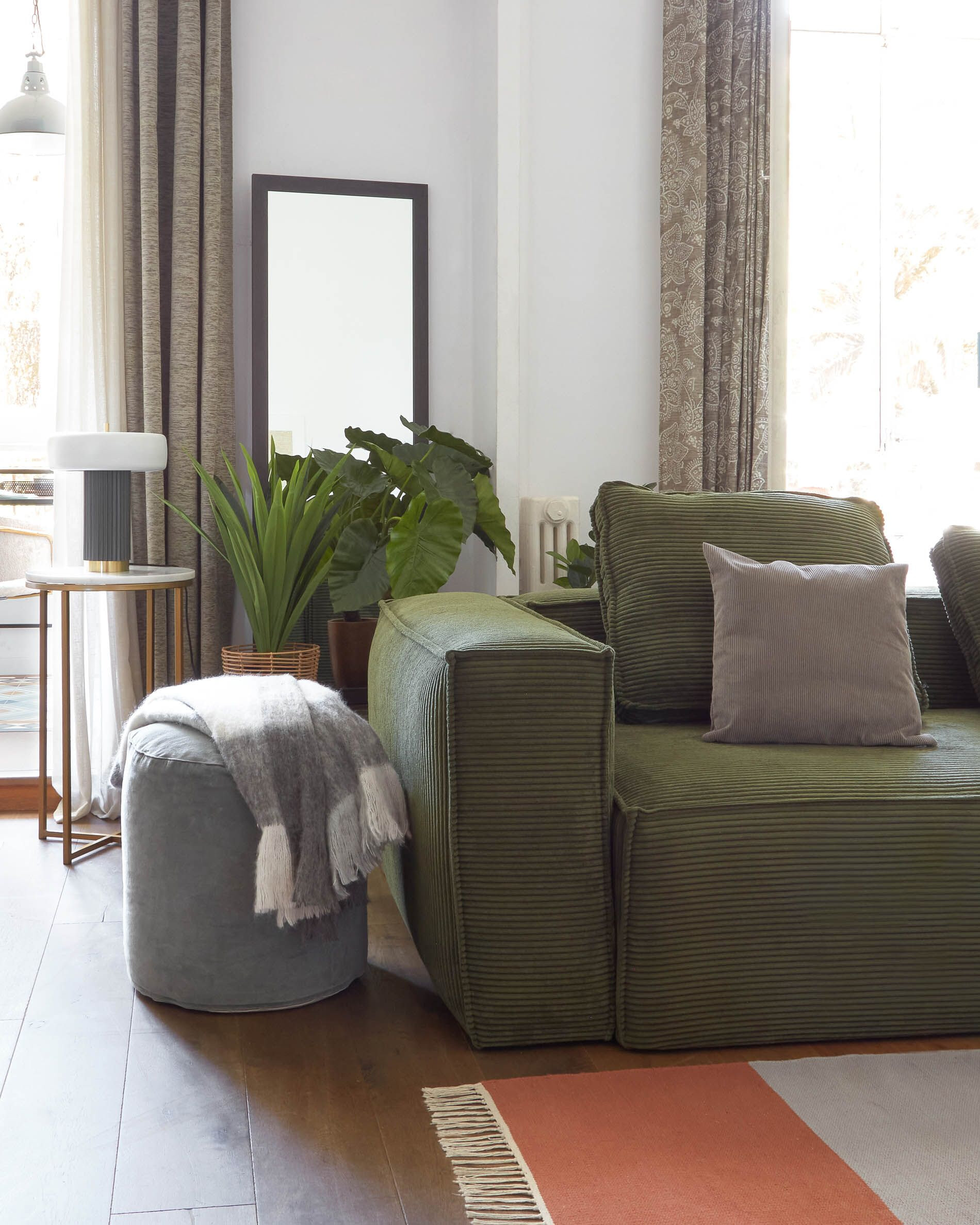 Kave Home Kussen 'Blok' 50 x 60cm, Rib, kleur Donkergroen