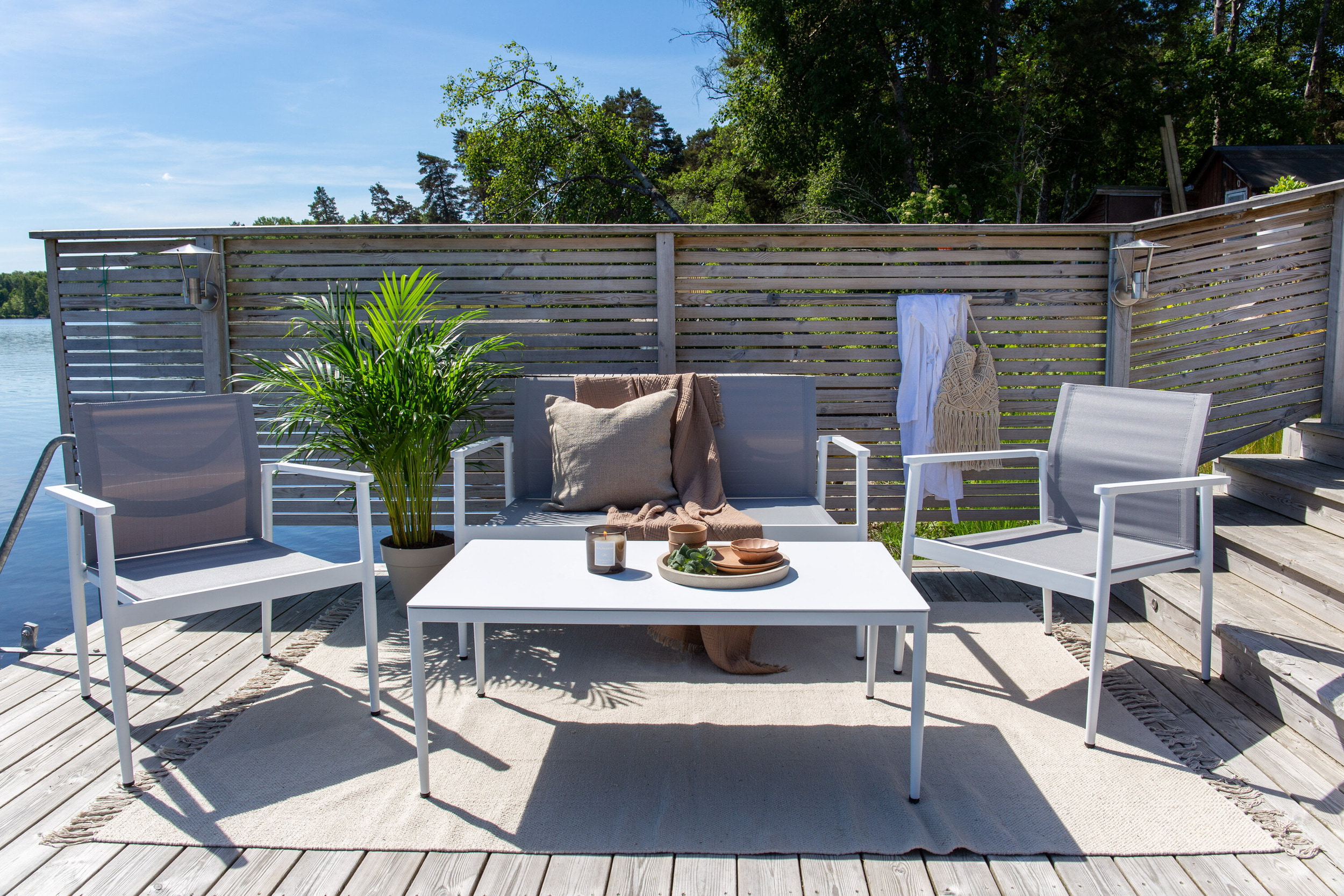 Nohr Loungeset 'Erikka' Met bank, 2 loungestoelen en tafel, kleur Wit/Grijs