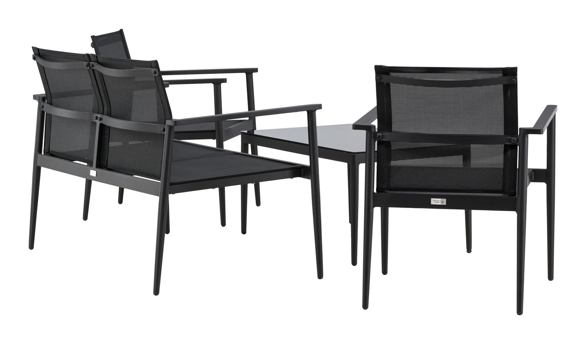 Nohr Loungeset 'Erikka' Met bank, 2 loungestoelen en tafel, kleur Zwart
