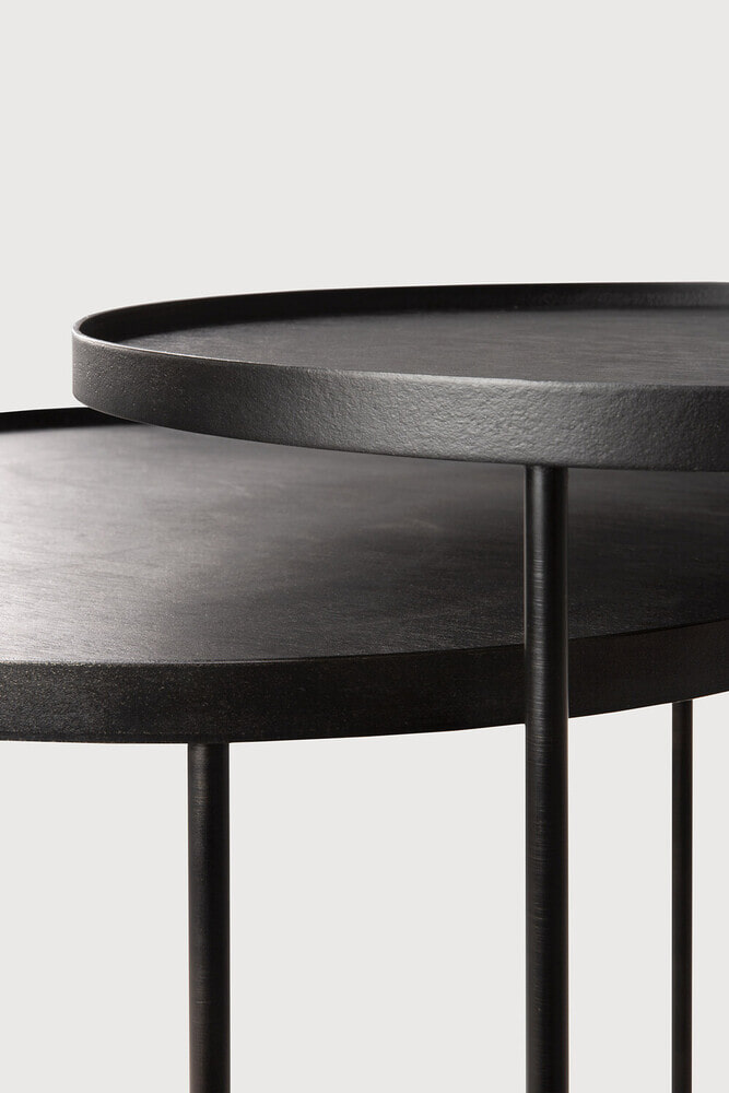 Ethnicraft Ronde Bijzettafel 'Tray' Gelakt Hout, Set van 2 stuks