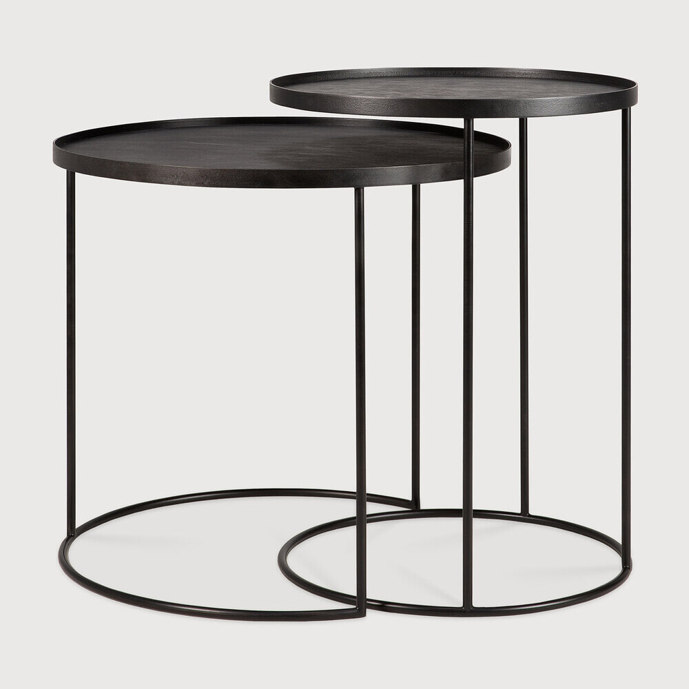 Ethnicraft Ronde Bijzettafel 'Tray' Gelakt Hout, Set van 2 stuks