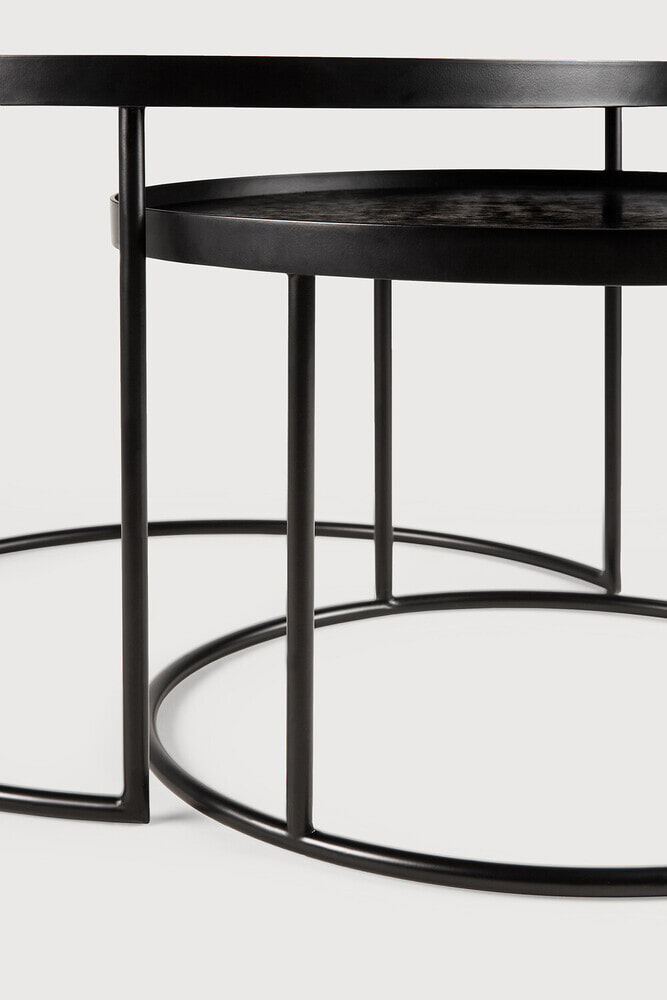 Ethnicraft Ronde Salontafel 'Tray' Gelakt Hout, Set van 2 stuks, Klein/groot