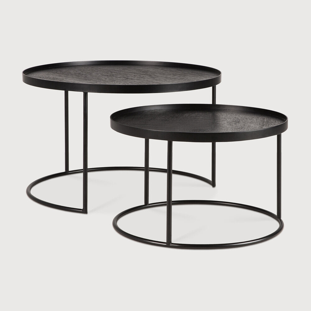 Ethnicraft Ronde Salontafel 'Tray' Gelakt Hout, Set van 2 stuks, Klein/groot