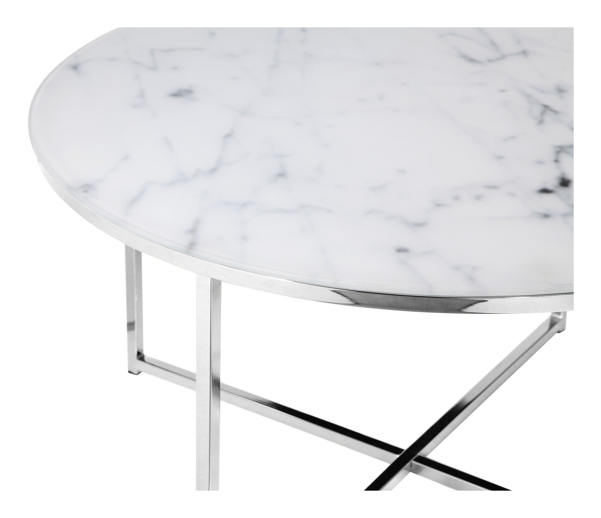 Artistiq Salontafel 'Roel', 80cm, Marmerlook, kleur Wit /Chroom