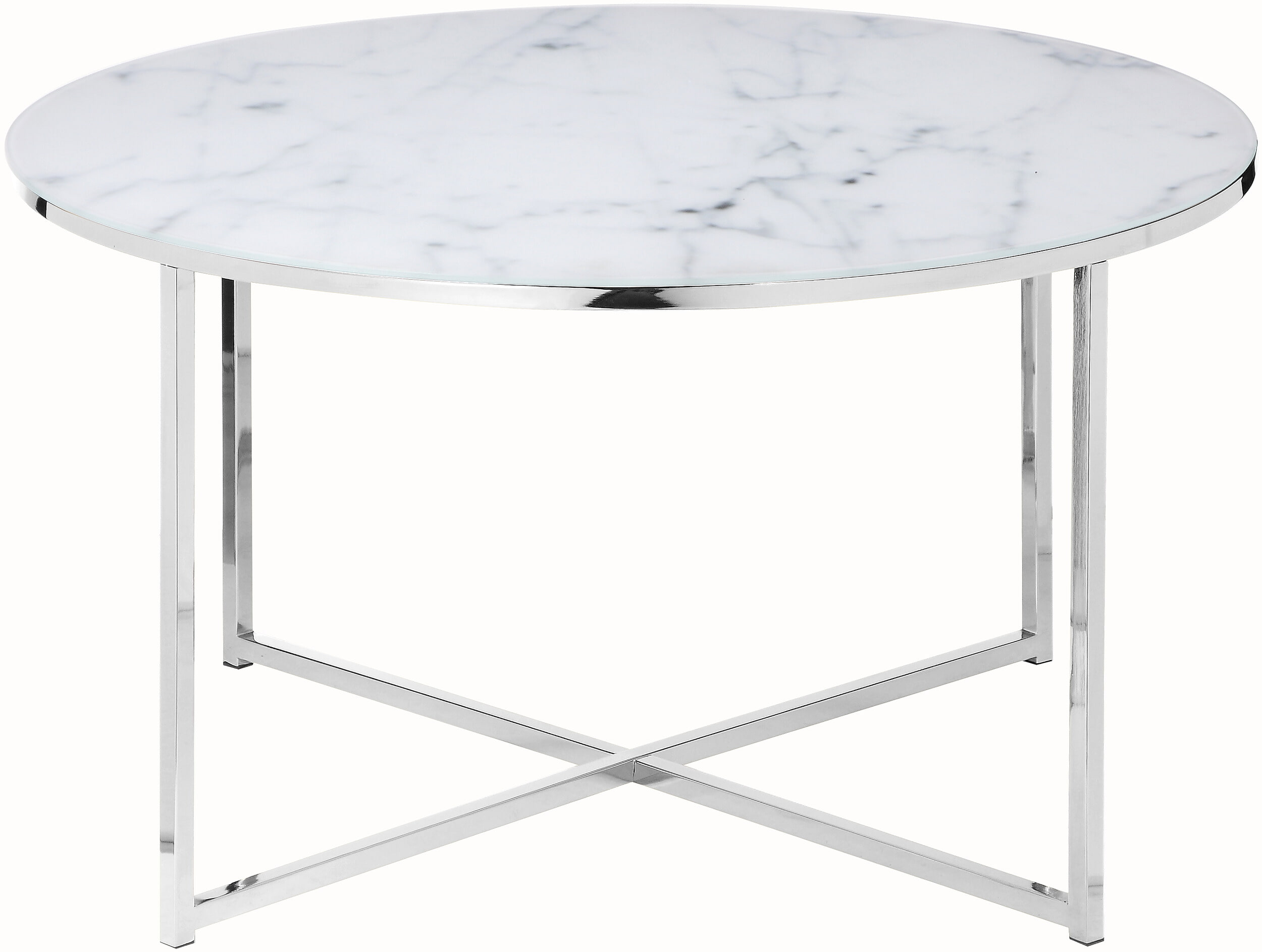 Artistiq Salontafel 'Roel', 80cm, Marmerlook, kleur Wit /Chroom