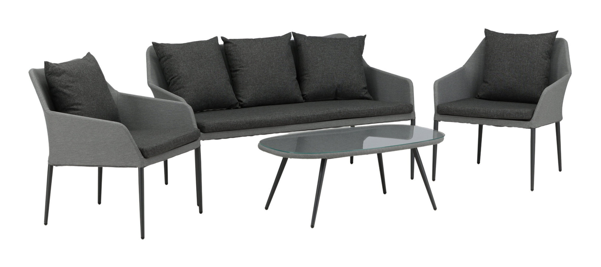 Nohr Loungeset 'Felica' Met bank, 2 loungestoelen en tafel, kleur Antraciet