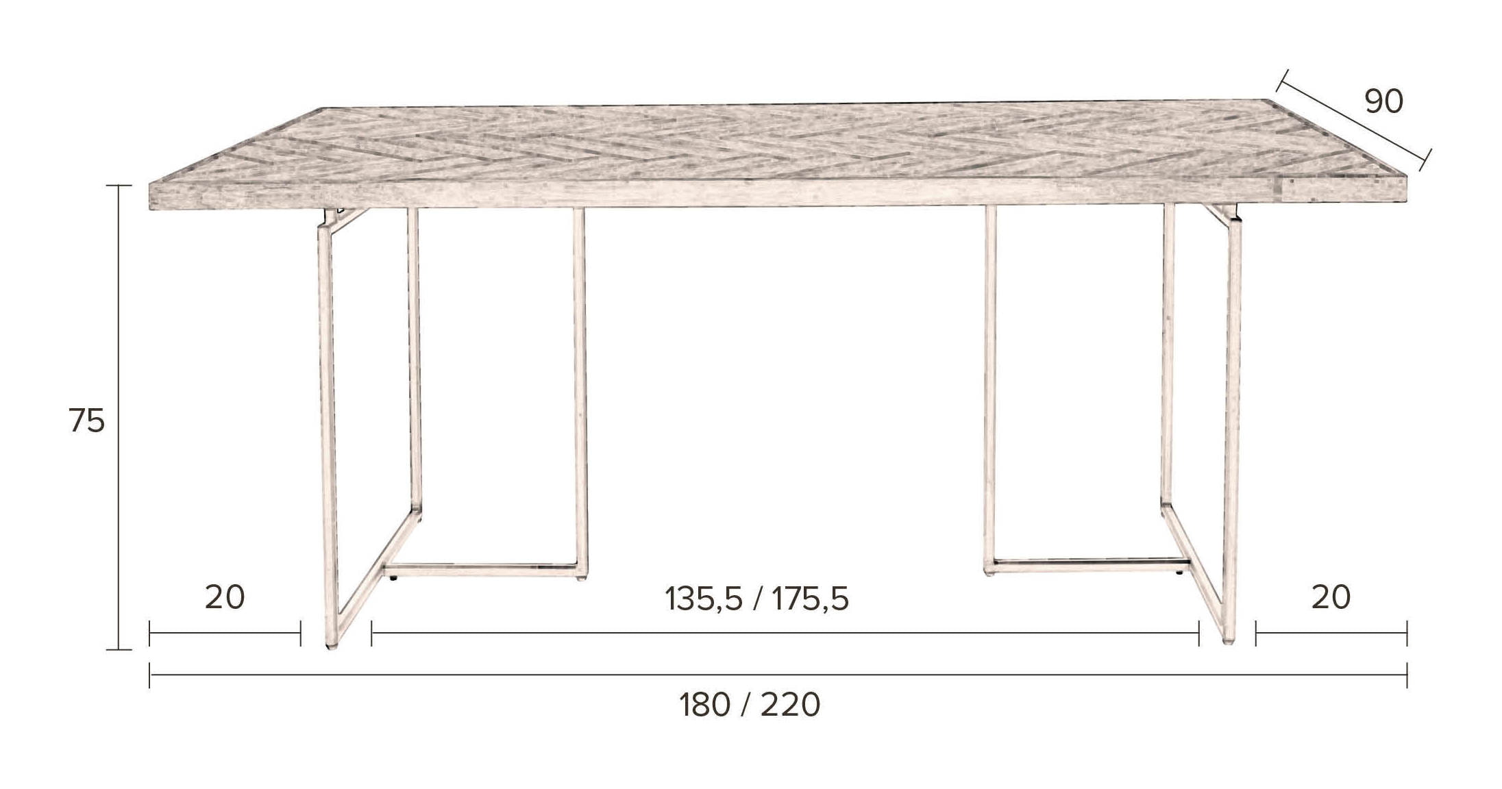 Dutchbone Eettafel 'Class' Antique Brass, 220 x 90cm