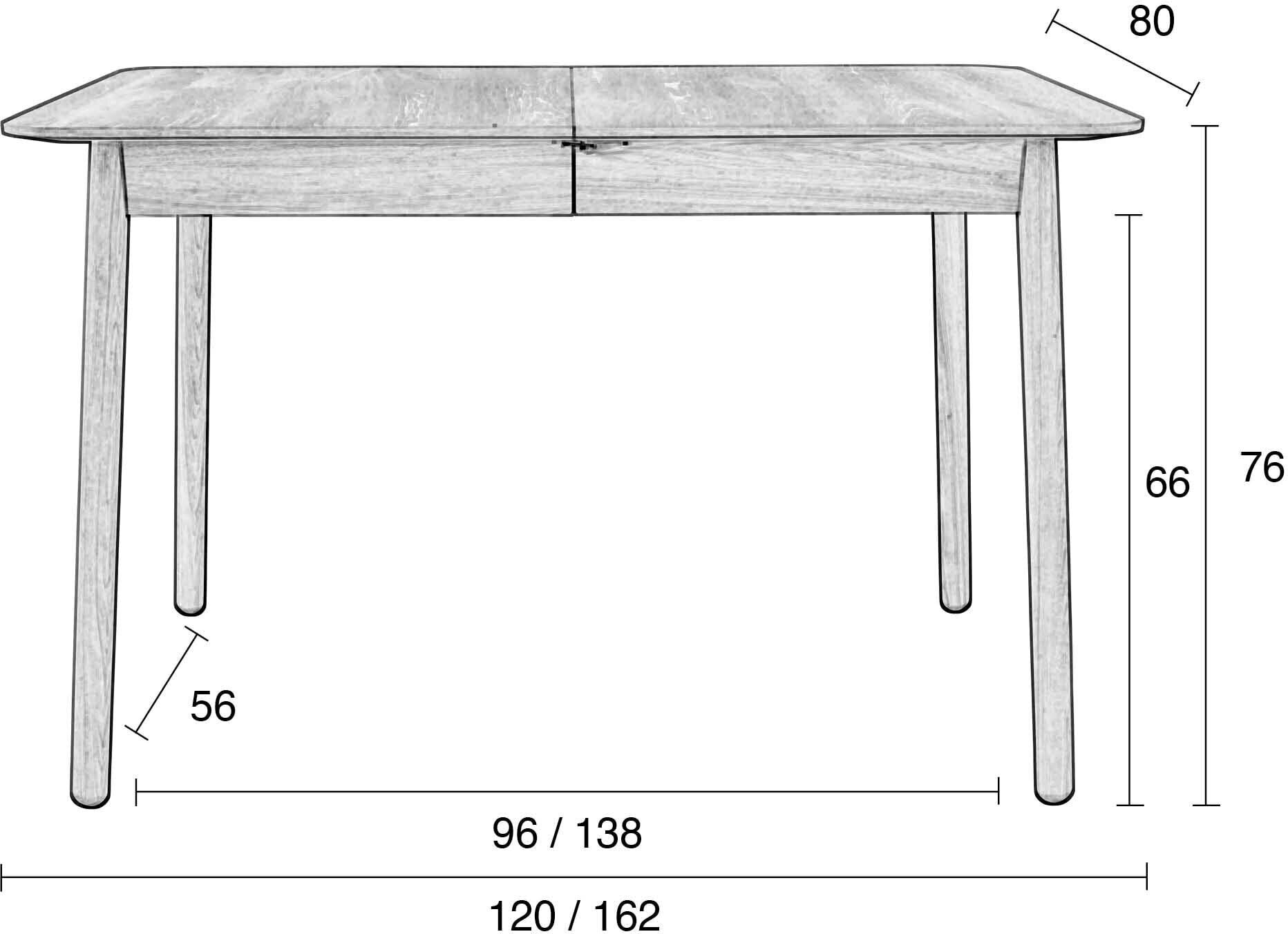 Zuiver Uitschuifbare Eettafel 'Glimps' Essenhout, 120-162 x 80cm, kleur Zwart