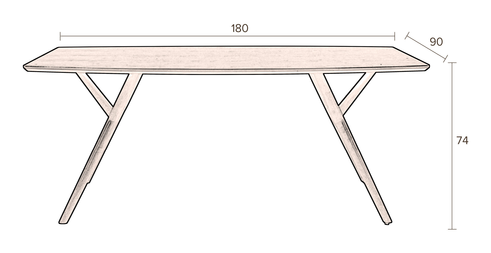 Dutchbone Eettafel 'Malaya' Walnoot, 180 x 90cm