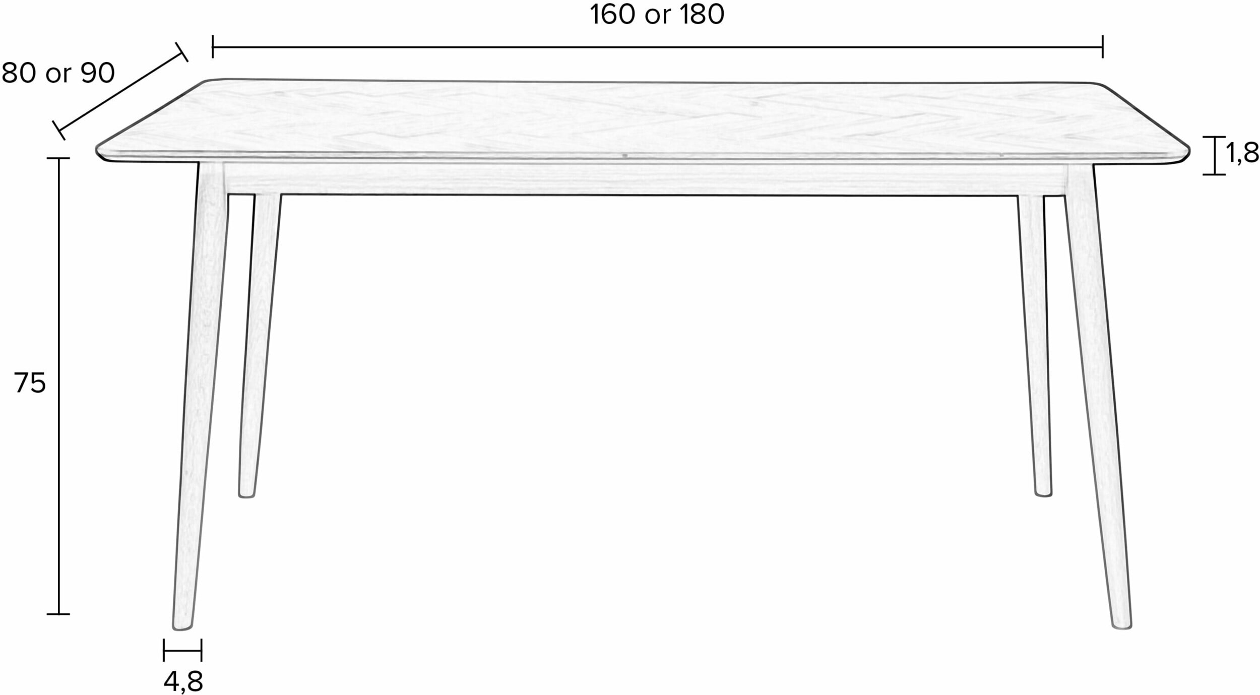 ZILT Eettafel 'Hany' Eikenhout Visgraat, 160 x 80cm, kleur Naturel