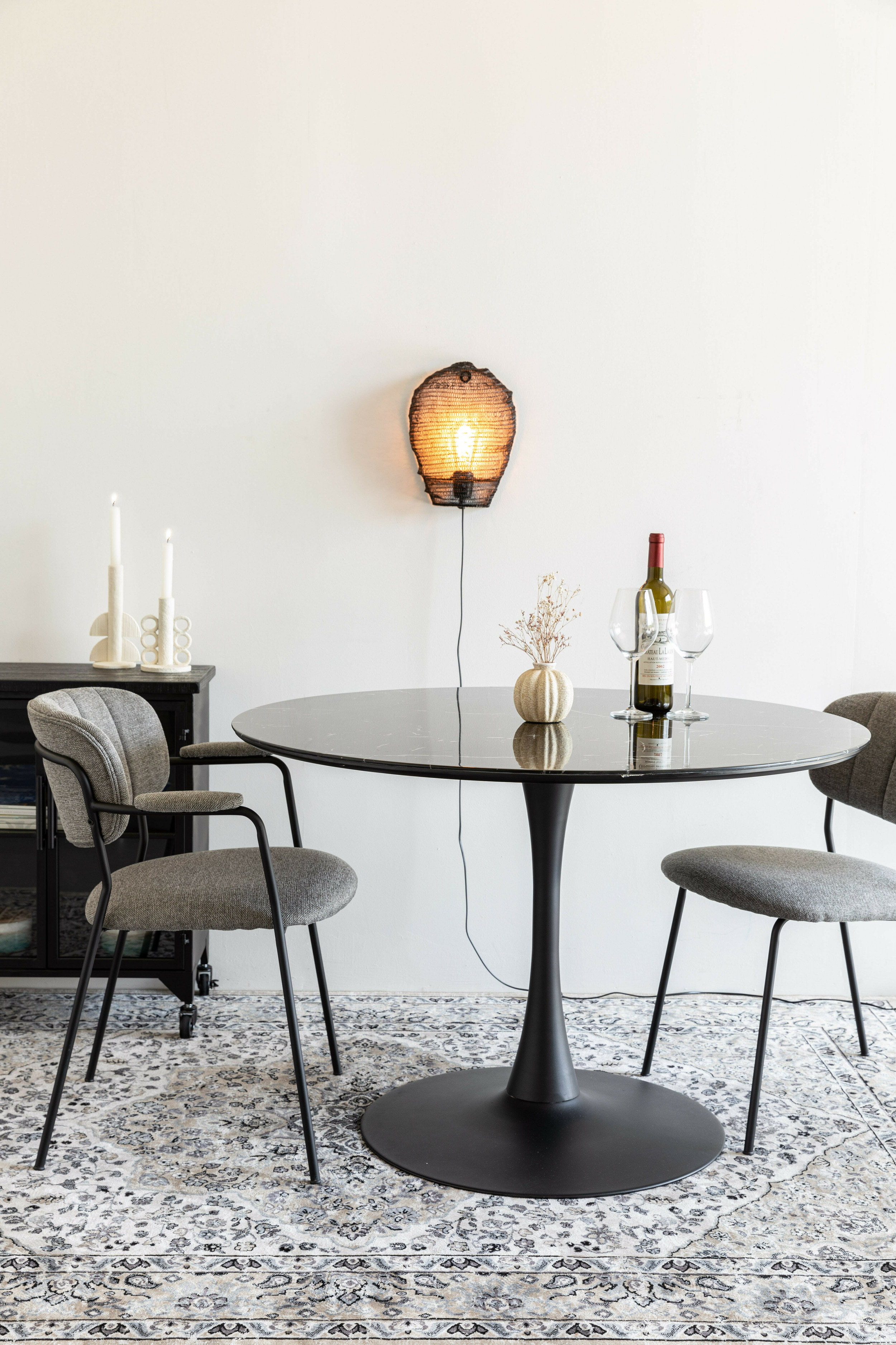 ZILT Ronde Eettafel 'Trisha' Marmerlook, 110cm, kleur Zwart