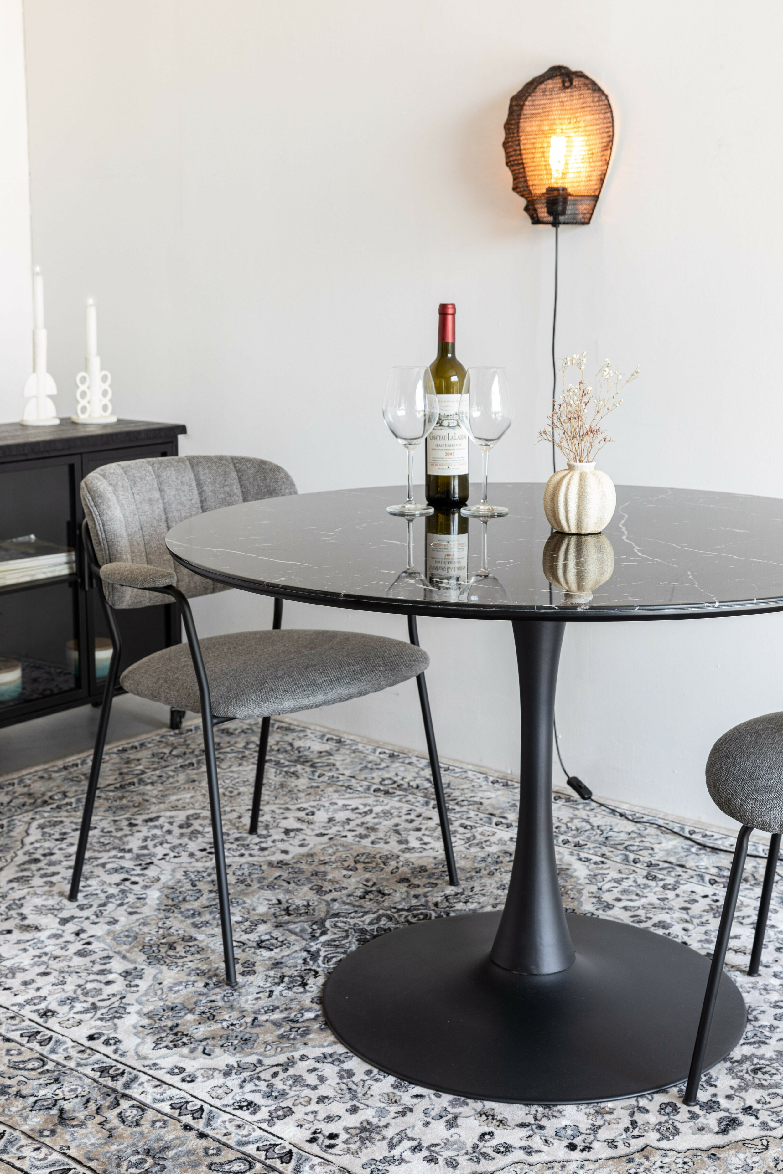 ZILT Ronde Eettafel 'Trisha' Marmerlook, 110cm, kleur Zwart