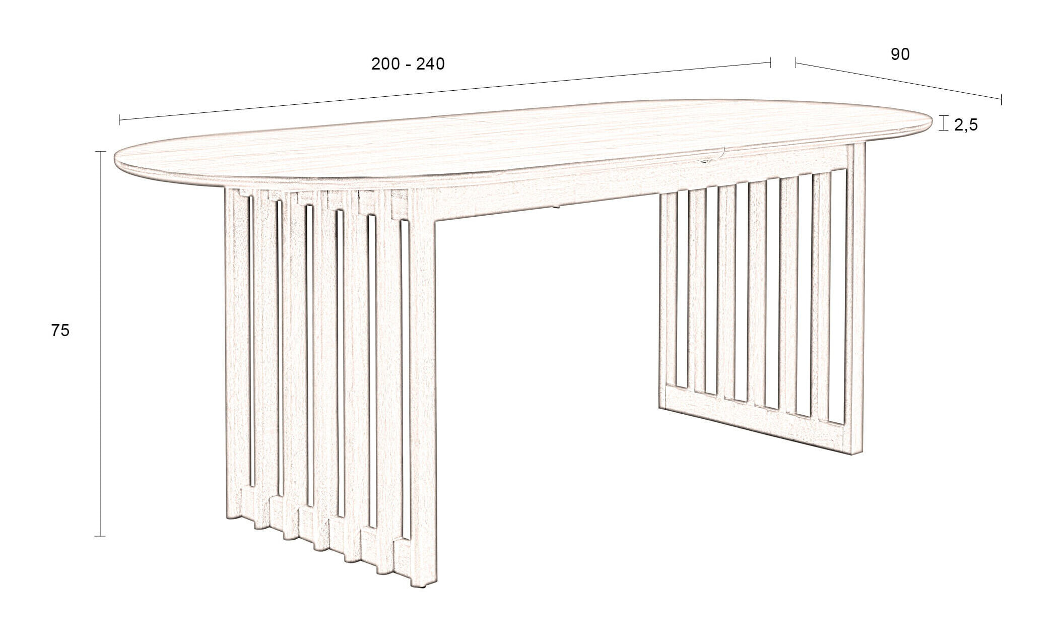 Dutchbone Uitschuifbare Eettafel 'Barlet' Eikenhout, 200/240 x 90cm