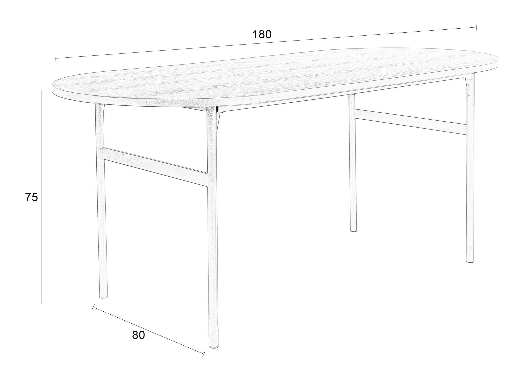 ZILT Ovale Eettafel 'Aditya' 180 x 80cm, kleur Zwart