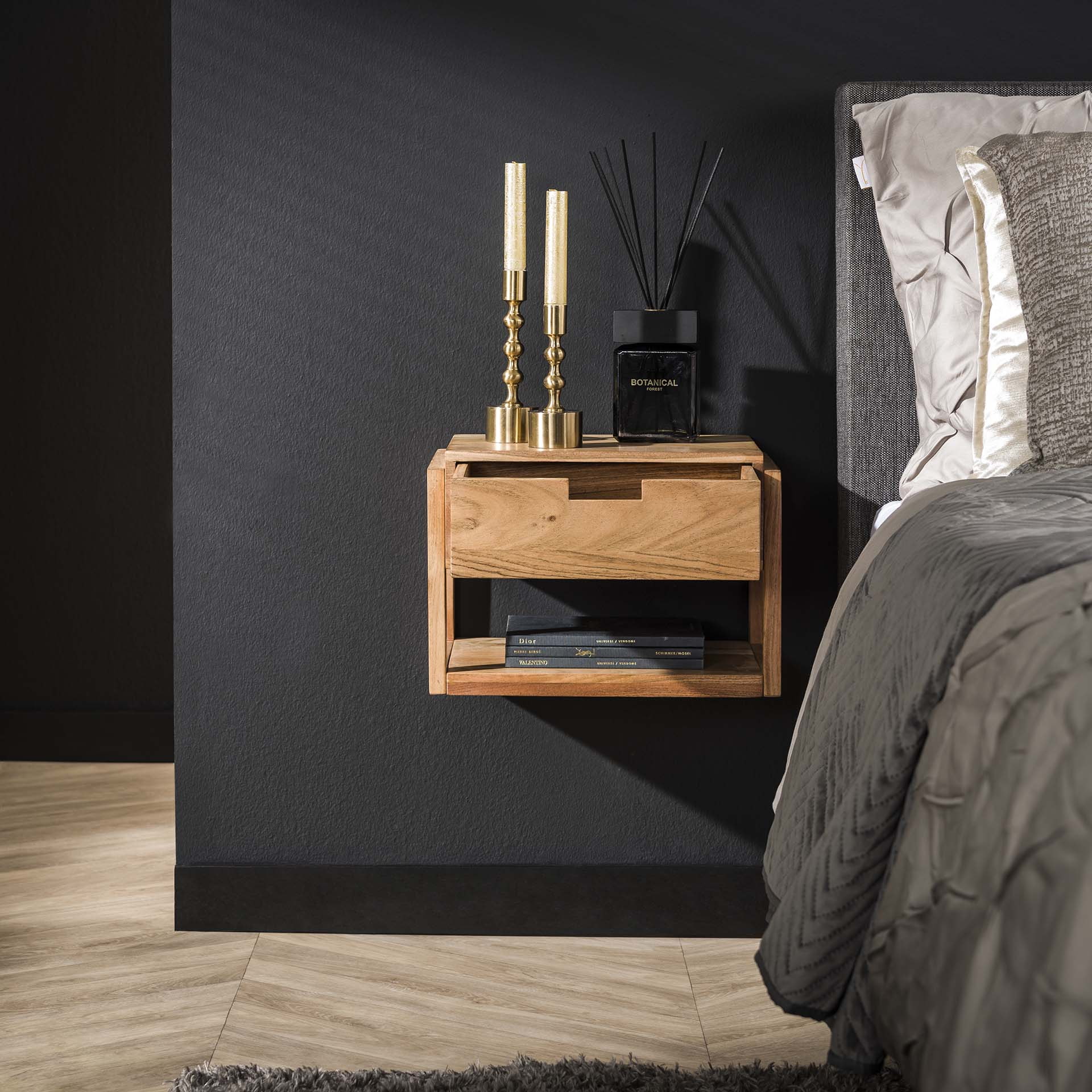 LifestyleFurn Zwevend Nachtkastje 'Grover' Acaciahout, 39 x 25cm