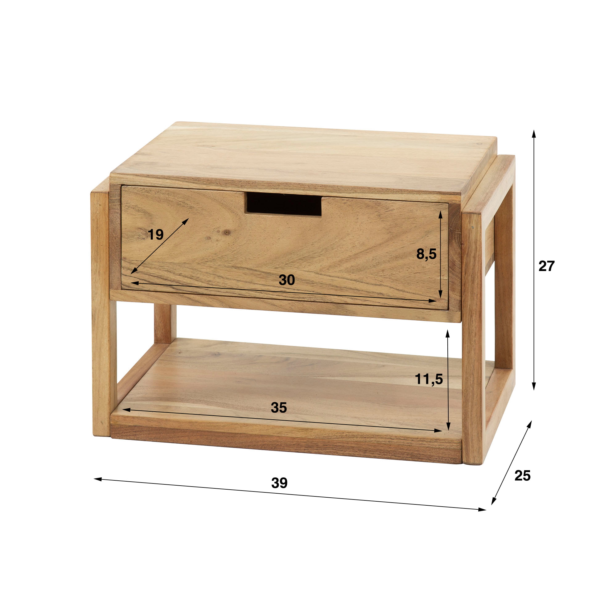 LifestyleFurn Zwevend Nachtkastje 'Grover' Acaciahout, 39 x 25cm