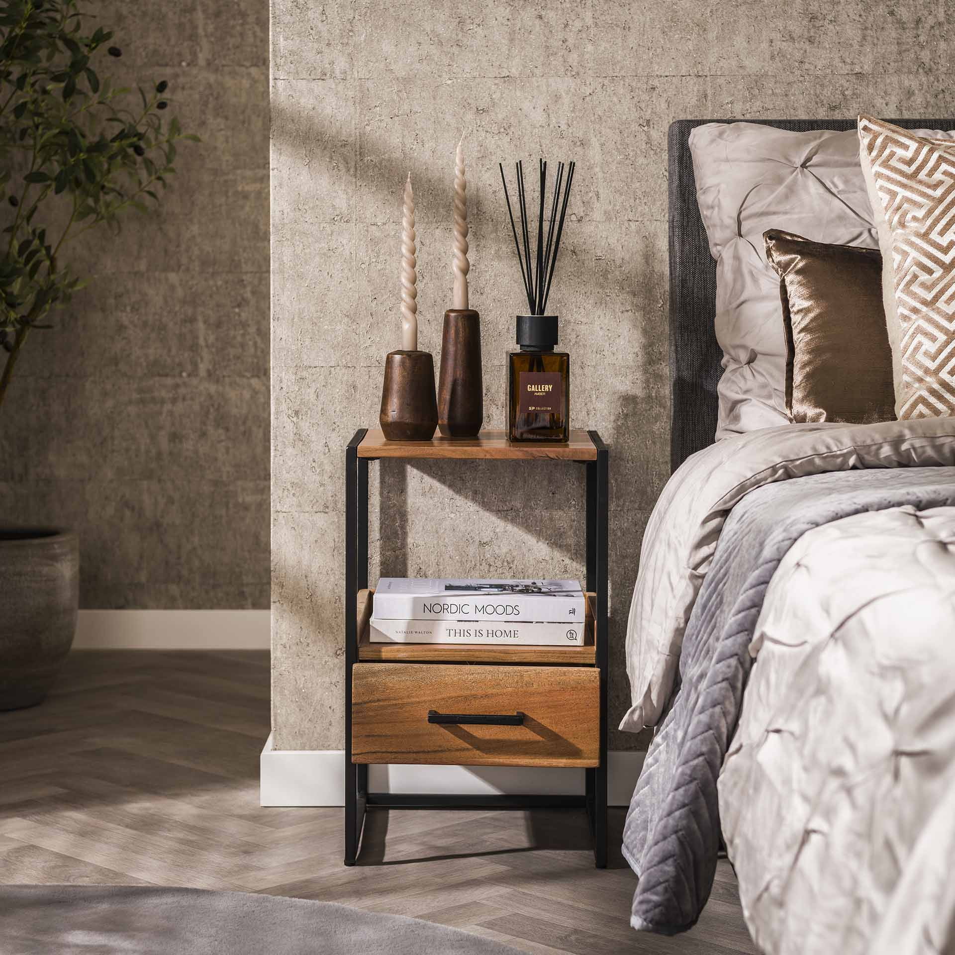 LifestyleFurn Nachtkastje 'Bethanne' Acaciahout, kleur Naturel